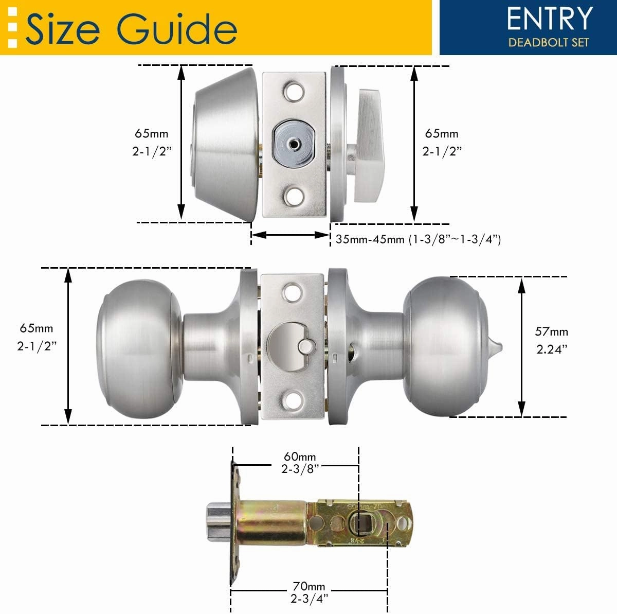 home improvement direct 3 Pack Entry Door Knob and Single Cylinder Deadbolt Combo Satin Nickel, Keyed Alike Entry Knob and Deadbolt Lock