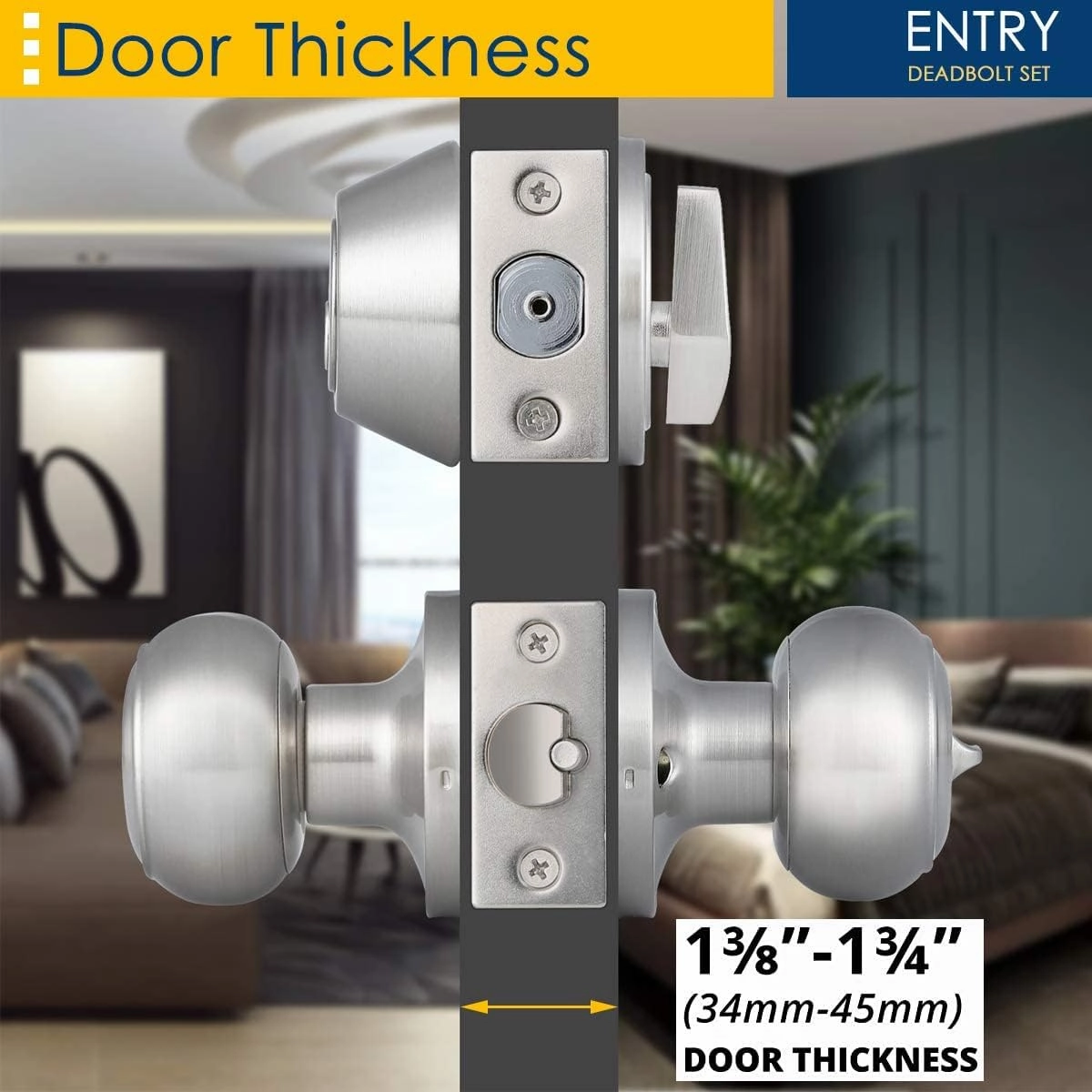 home improvement direct 3 Pack Entry Door Knob and Single Cylinder Deadbolt Combo Satin Nickel, Keyed Alike Entry Knob and Deadbolt Lock