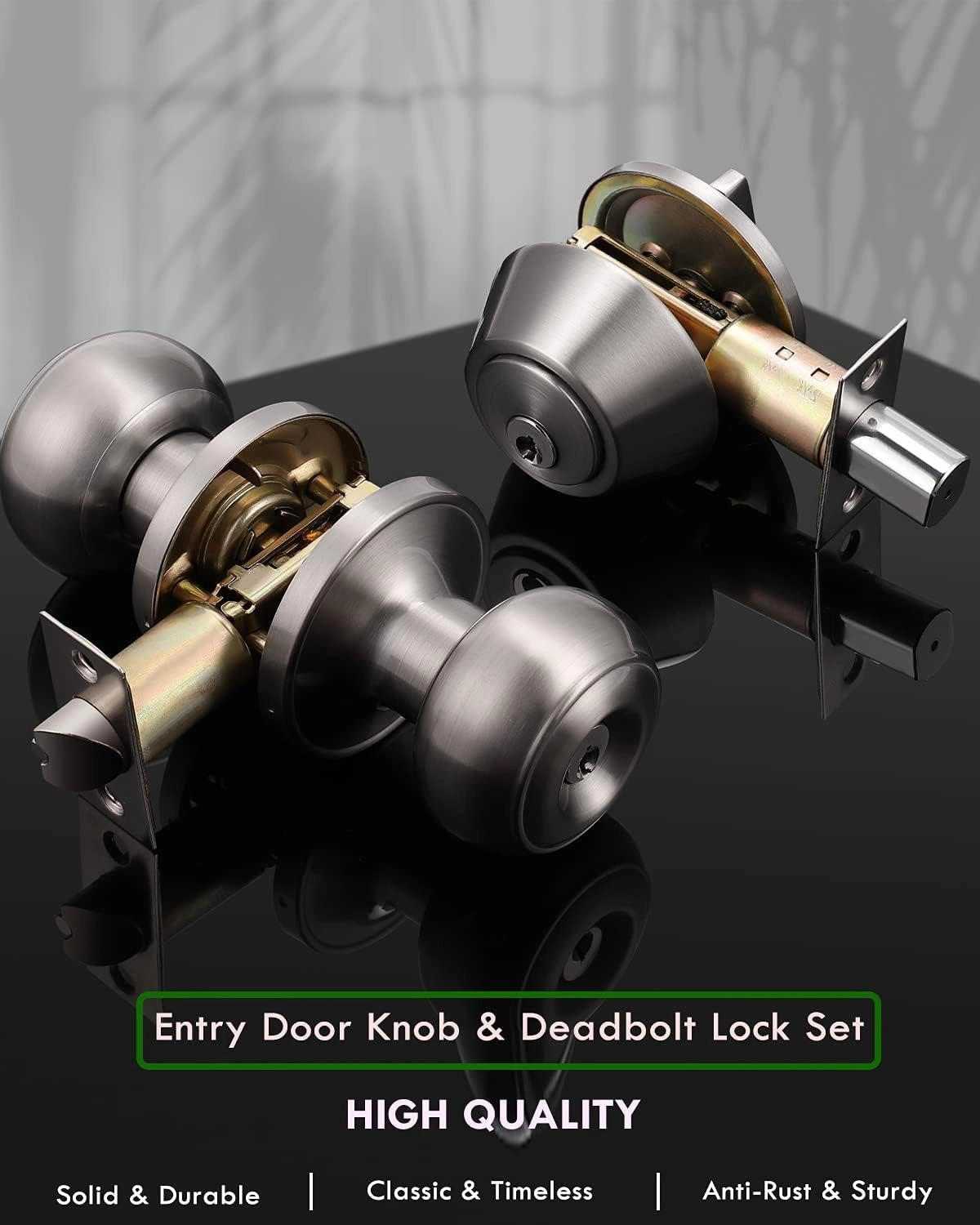 home improvement direct 3 Pack Entry Door Knob and Single Cylinder Deadbolt Combo Satin Nickel, Keyed Alike Entry Knob and Deadbolt Lock