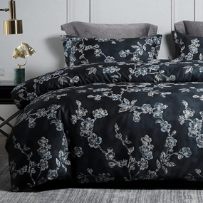 homebox Egyptian Cotton Duvet Cover Set King Size, Paisley Vintage Floral Print, Textured Sateen Percale Weave Duvet Covers, Natural Durable Cooling Bedding Set for All Season(Dark Blue,King)