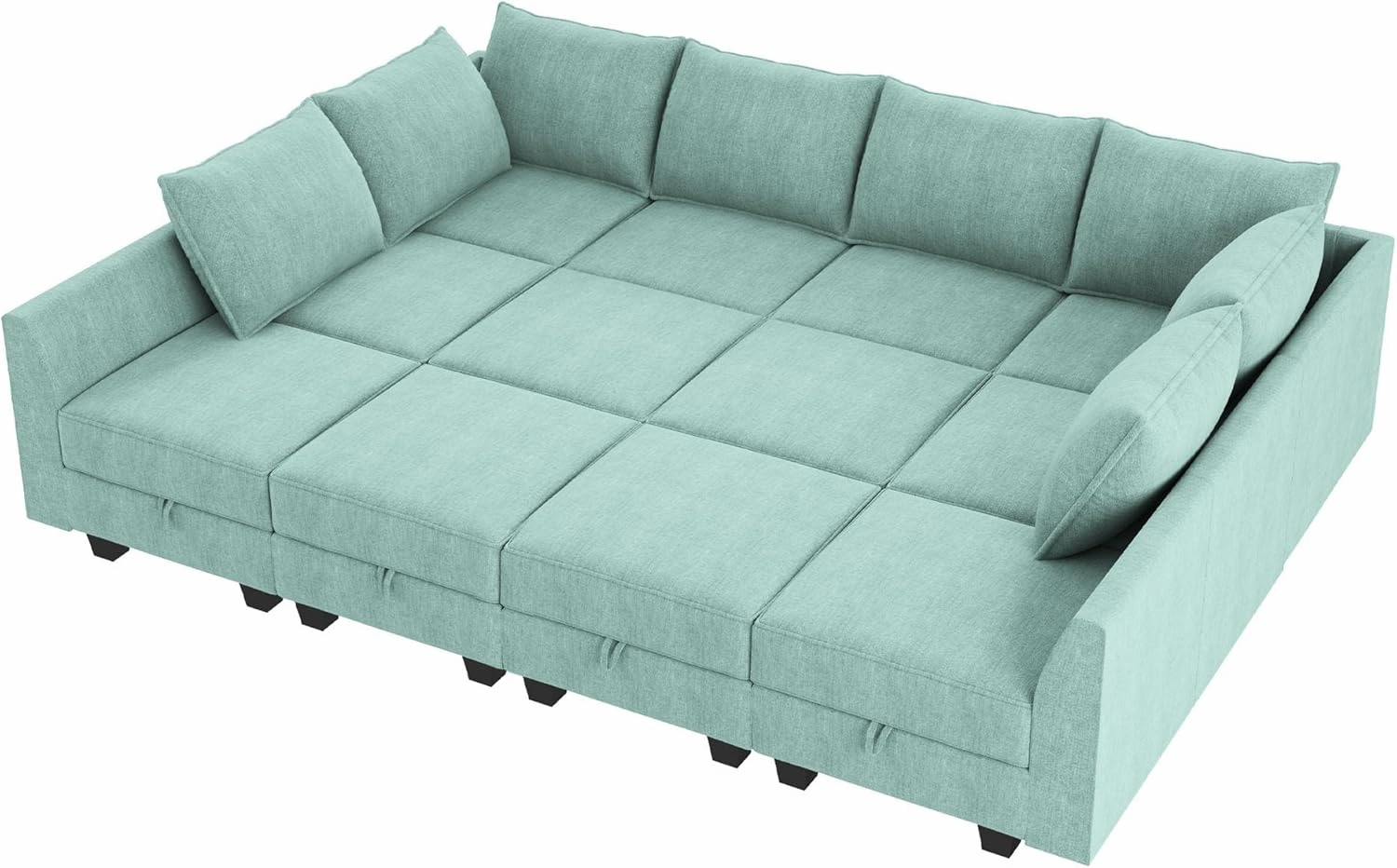 HONBAY Convertible Sleeper Sectional Sofa Bed Modular Sofa with Storage Seat Reversible Sectional Sleeper Sofa Set with Modular Sectional Couch Bed, Aqua Blue