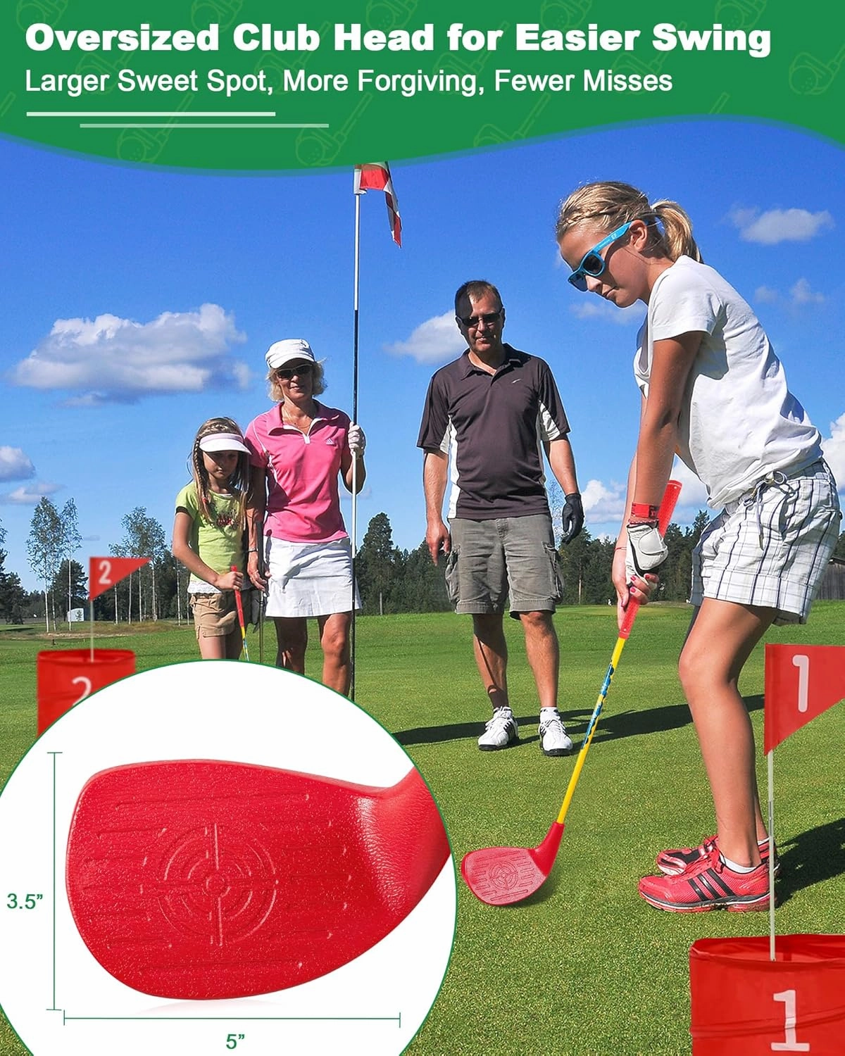 HOTWIND Backyard Golf Game Clubs 1 Pack with 5”x 3.5” Oversize Heads and 28” Lightweight Carbon Shaft for Kids Play Outdoor Golf Yard Game in Grass Parks and Yards Hit Plastic and Foam Balls