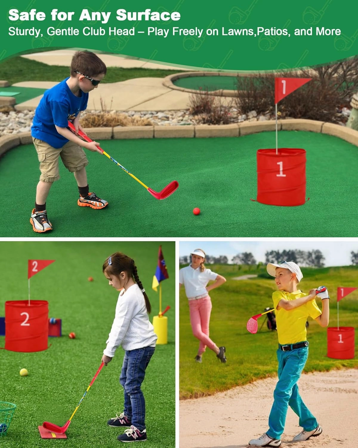 HOTWIND Backyard Golf Game Clubs 1 Pack with 5”x 3.5” Oversize Heads and 28” Lightweight Carbon Shaft for Kids Play Outdoor Golf Yard Game in Grass Parks and Yards Hit Plastic and Foam Balls