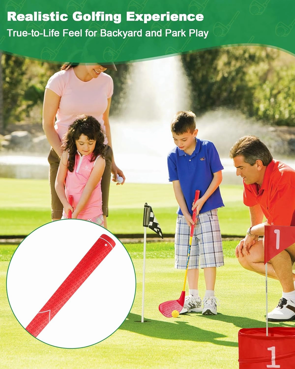 HOTWIND Backyard Golf Game Clubs 1 Pack with 5”x 3.5” Oversize Heads and 28” Lightweight Carbon Shaft for Kids Play Outdoor Golf Yard Game in Grass Parks and Yards Hit Plastic and Foam Balls