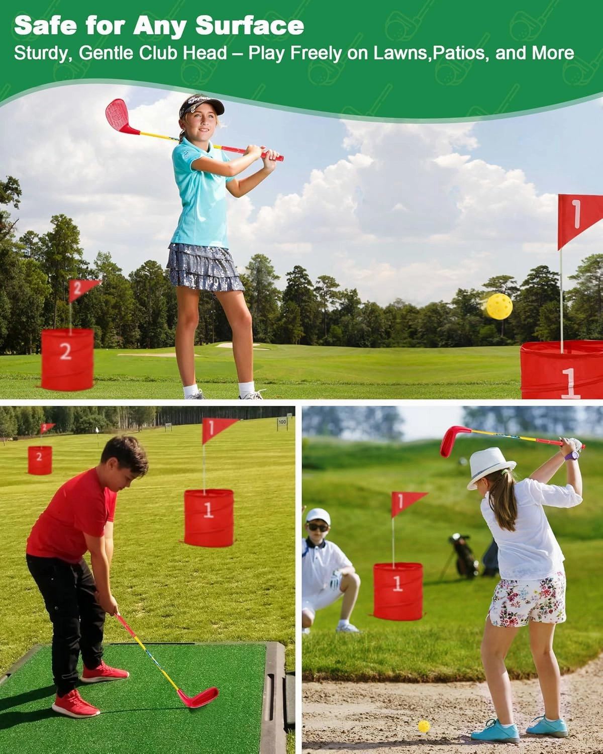 HOTWIND Backyard Golf Game Clubs 1 Pack with 5”x 3.5” Oversize Heads and 33” Lightweight Carbon Shaft for Junior Play Outdoor Golf Yard Game in Grass Parks and Yards Hit Plastic and Foam Balls