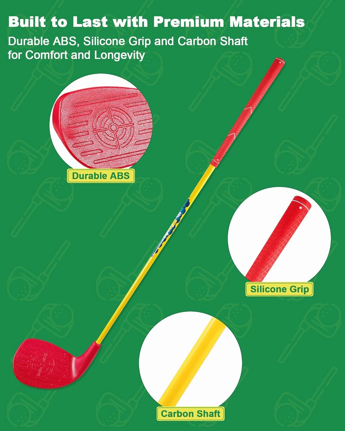 HOTWIND Backyard Golf Game Clubs 1 Pack with 5”x 3.5” Oversize Heads and 33” Lightweight Carbon Shaft for Junior Play Outdoor Golf Yard Game in Grass Parks and Yards Hit Plastic and Foam Balls
