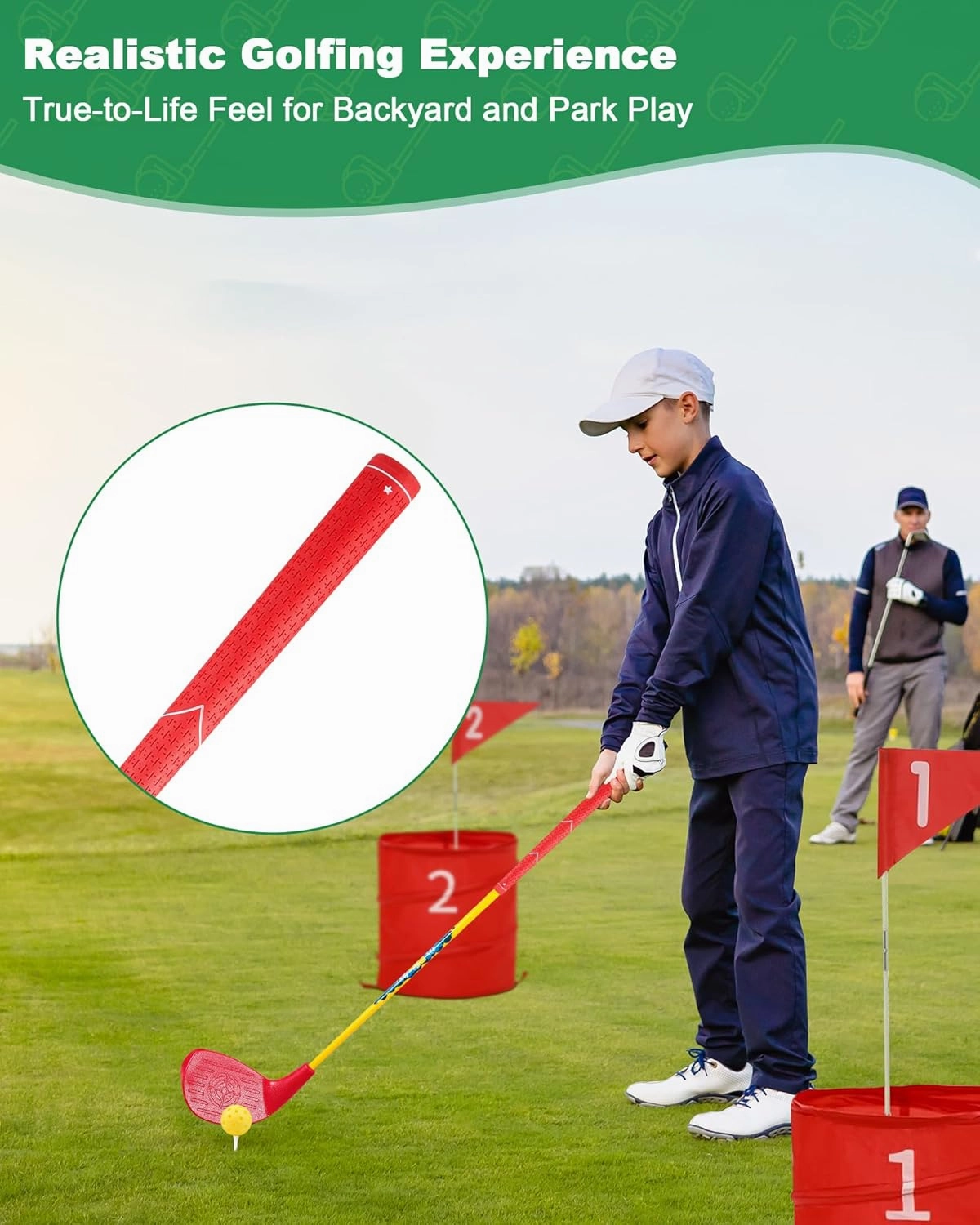 HOTWIND Backyard Golf Game Clubs 1 Pack with 5”x 3.5” Oversize Heads and 33” Lightweight Carbon Shaft for Junior Play Outdoor Golf Yard Game in Grass Parks and Yards Hit Plastic and Foam Balls