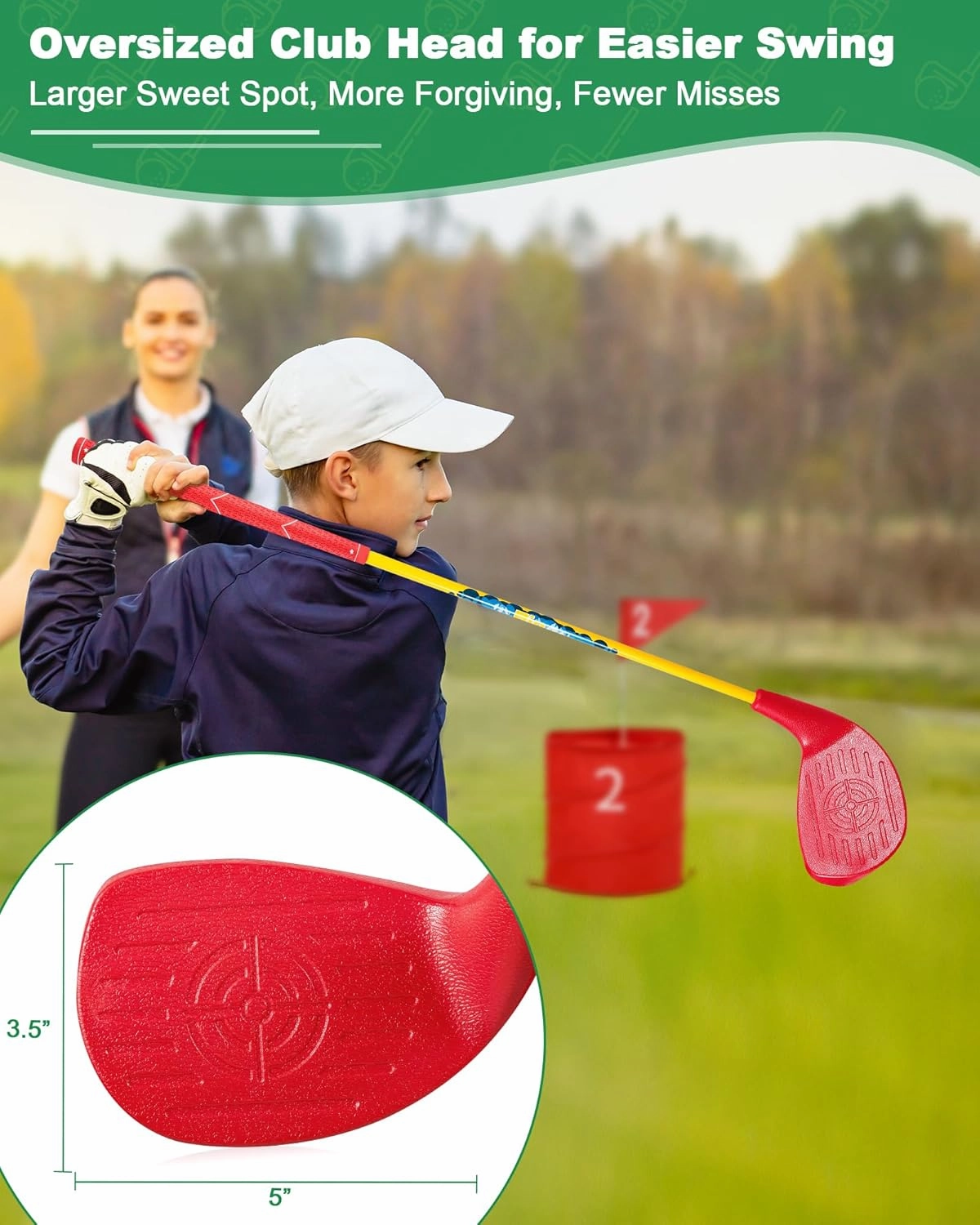 HOTWIND Backyard Golf Game Clubs 1 Pack with 5”x 3.5” Oversize Heads and 33” Lightweight Carbon Shaft for Junior Play Outdoor Golf Yard Game in Grass Parks and Yards Hit Plastic and Foam Balls