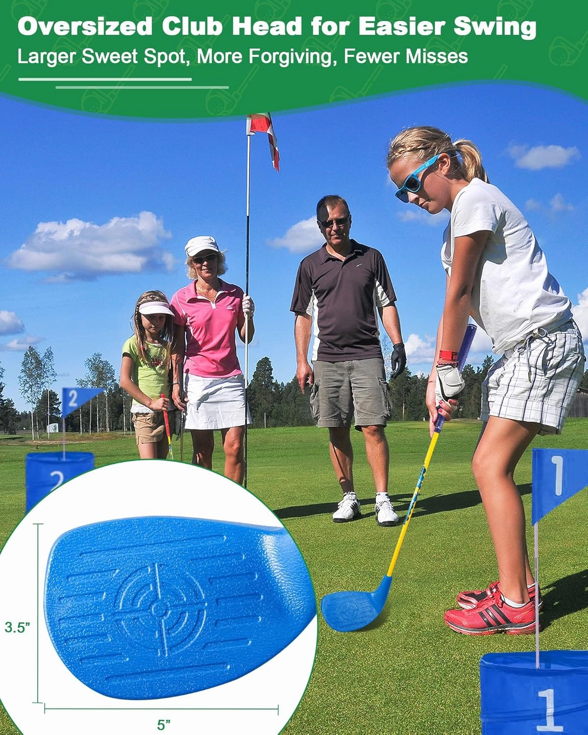HOTWIND Backyard Golf Game Clubs 2 Pack with 5”x 3.5” Oversize Heads and 28” Lightweight Carbon Shaft for Kids Play Outdoor Golf Yard Game in Grass Parks and Yards Hit Plastic and Foam Balls
