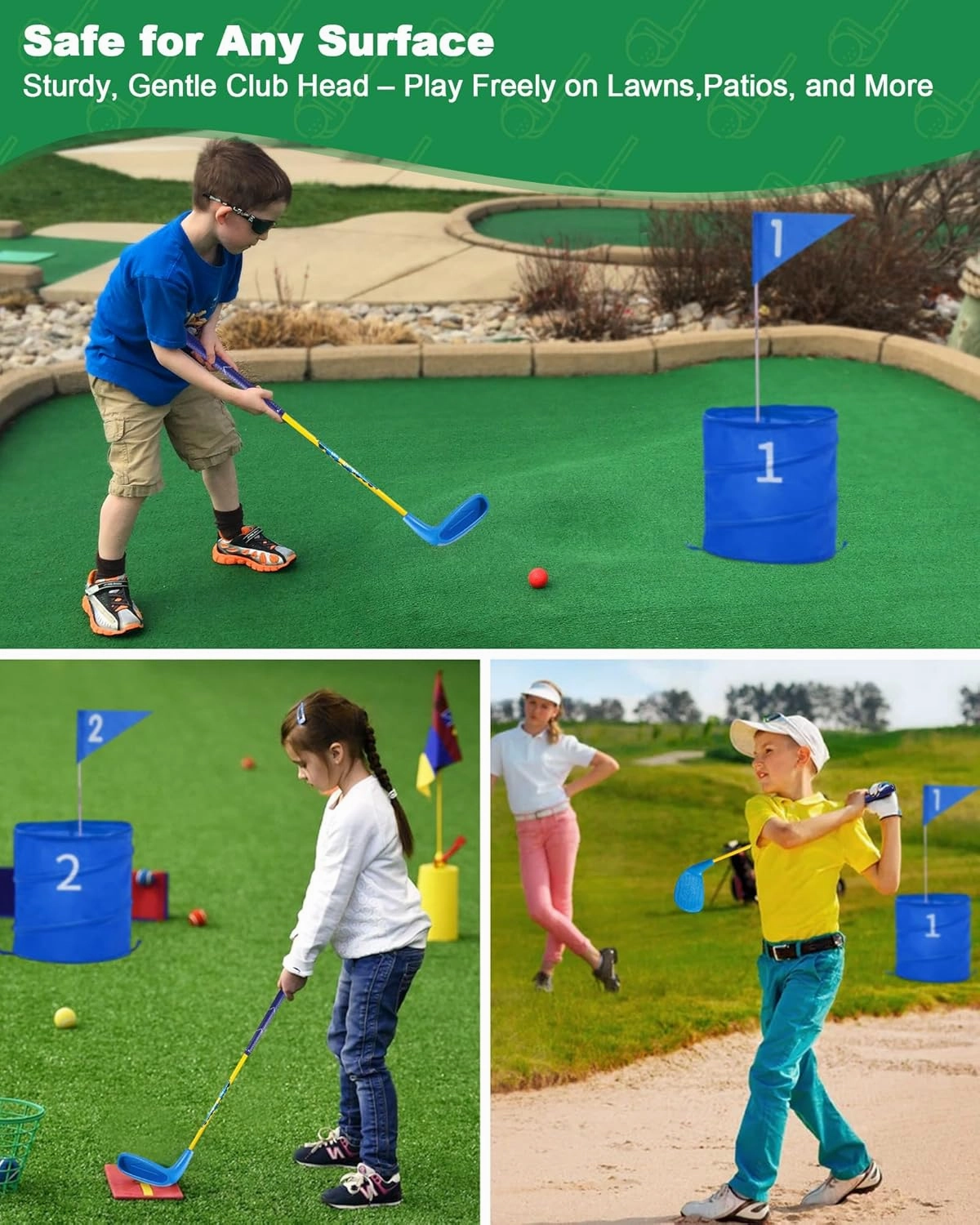 HOTWIND Backyard Golf Game Clubs 2 Pack with 5”x 3.5” Oversize Heads and 28” Lightweight Carbon Shaft for Kids Play Outdoor Golf Yard Game in Grass Parks and Yards Hit Plastic and Foam Balls
