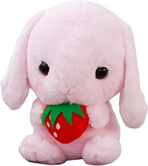 HOUPU Soft Toy - Sitting Lop Eared Rabbit, Easter White Rabbit Stuffed Bunny Animal with Carrot Soft Lovely Realistic Long-Eared Standing Pink Plush Toys (Pink-Strawberry,16.9in/43cm)