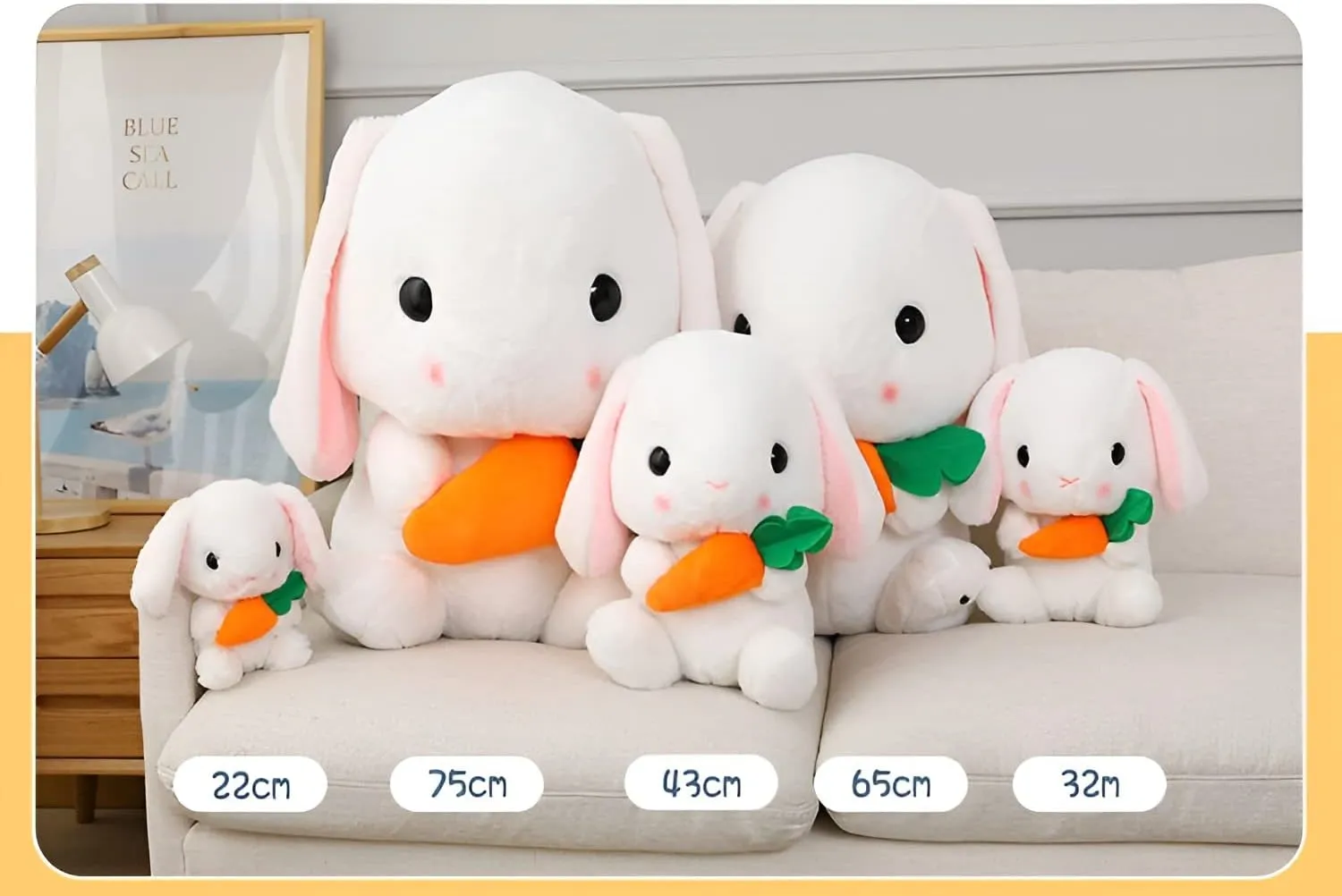 HOUPU Soft Toy - Sitting Lop Eared Rabbit, Easter White Rabbit Stuffed Bunny Animal with Carrot Soft Lovely Realistic Long-Eared Standing Pink Plush Toys (Pink-Strawberry,16.9in/43cm)