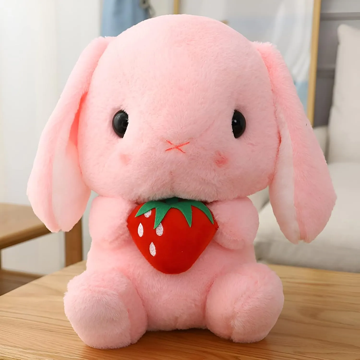 HOUPU Soft Toy - Sitting Lop Eared Rabbit, Easter White Rabbit Stuffed Bunny Animal with Carrot Soft Lovely Realistic Long-Eared Standing Pink Plush Toys (Pink-Strawberry,16.9in/43cm)