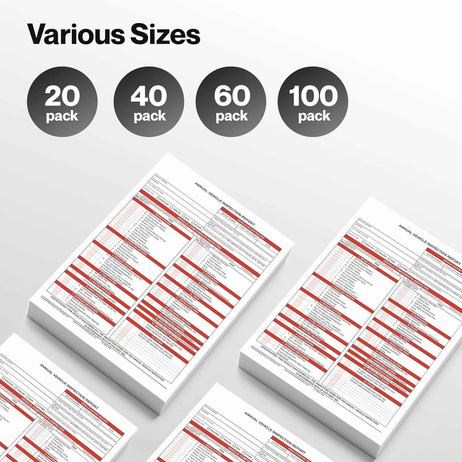 HQ Annual Vehicle Inspection Report Form - 3-Ply Carbonless, 8.5" x 11.75", Snap-Out Format - 100-Pack