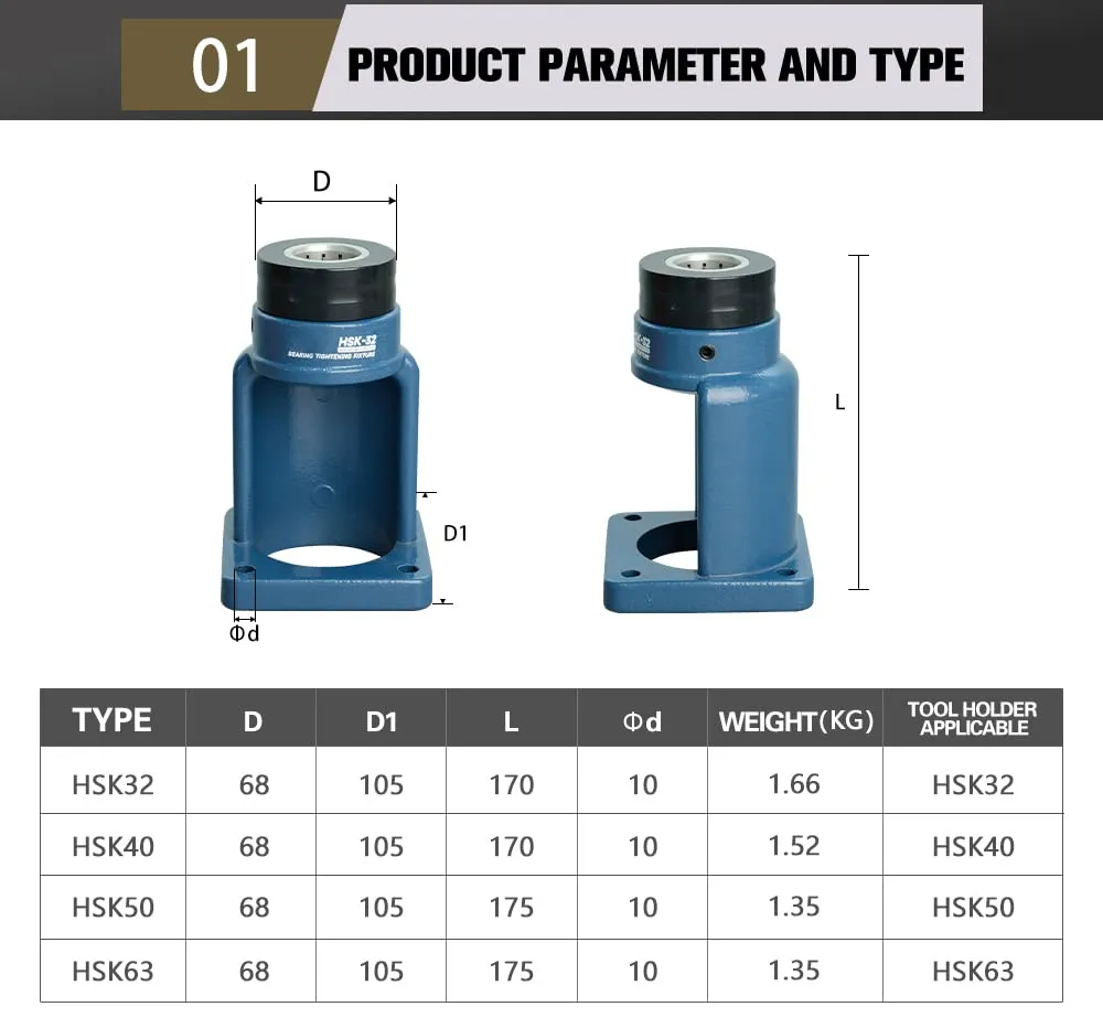 HSK63 Roller Bearing Tightening Fixture CNC Tool Holder Tightening Fixture Fit HSK63 A/B/C/D/E/F Tool Holder Lock Seat