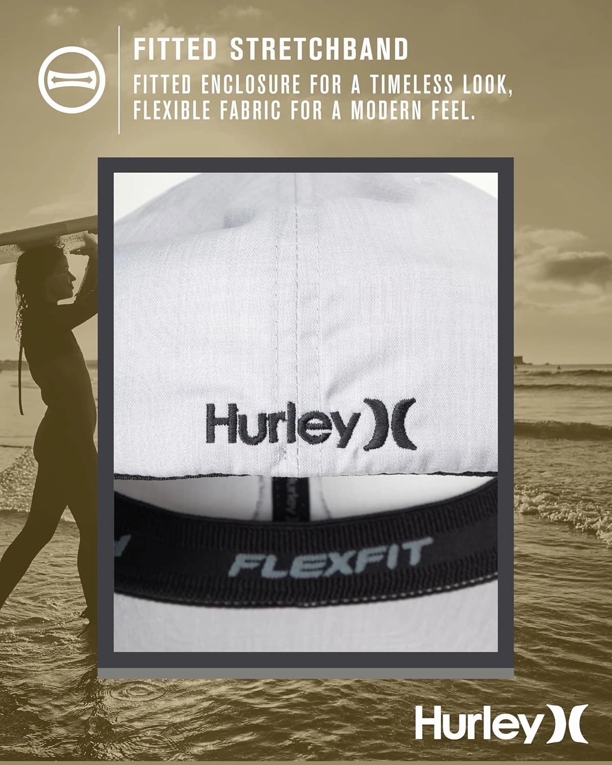 Hurley Men's Baseball Cap - Stretch Fit Lightweight Curved Bill Icon Weld Fitted Baseball Hat for Men (Sizes: S-M, L-XL)