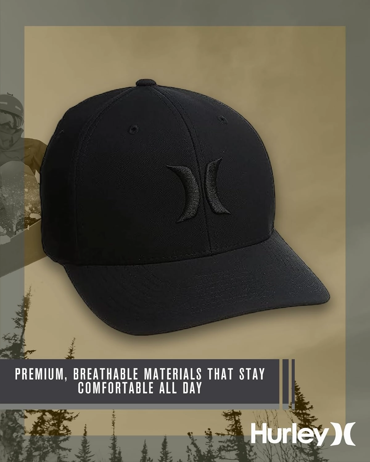 Hurley Men's Caps - One and Only Flex Fit Black Trucker Baseball Cap For Men