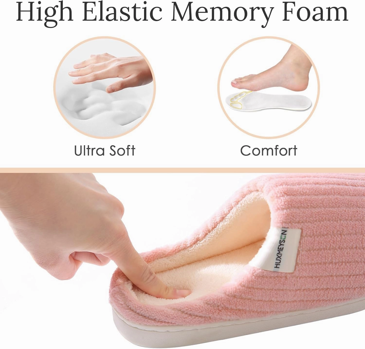HUXMEYSON Slippers for Women, Warm Memory Foam Comfy House Slippers with Anti-Skid Rubber Sole for Indoor and Outdoor