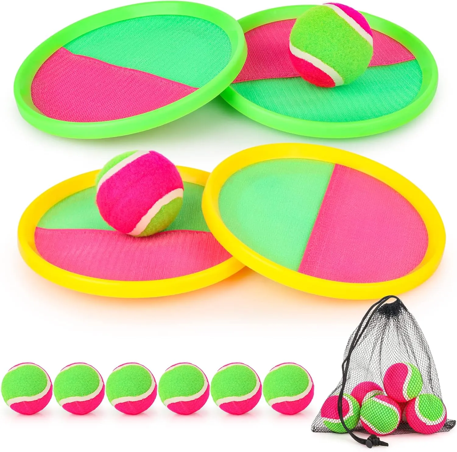 Hxezoc Toss and Catch Ball Set Catch Game Toys with 4 Paddles 6 Balls and 1 Storage Bag, Ball Sports Toys for Kids and Adults Family School Outdoor Games, Beach Playground Yard Games Supplies