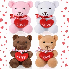 HyDren 4 Pcs Valentine Stuffed Bear 6'' Cute Stuffed Animals Soft Bear with Red Heart Small Sweet Cuddly Plush Toys Gift for Classroom Exchange Prizes Party