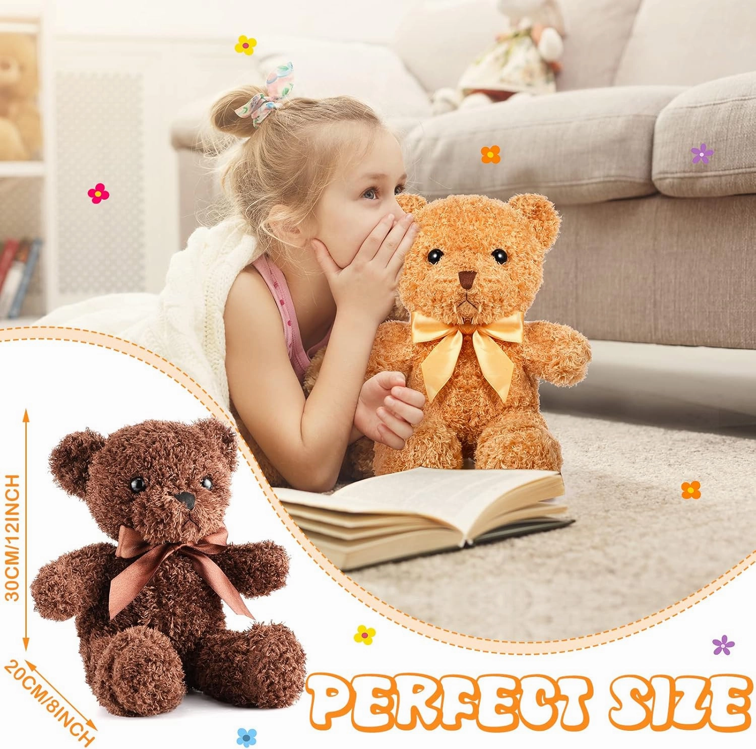 HyDren 5 Pcs Bears Stuffed Animal Soft Plush Toys Valentine 12 Inches Cute Small Shaggy Bear with Hoodie Bow Tie for Kids Boys Girls Baby Shower Birthday Party(Bow Tie Style,Dark Brown, Light Brown)