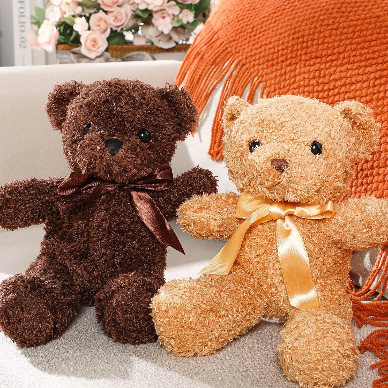 HyDren 5 Pcs Bears Stuffed Animal Soft Plush Toys Valentine 12 Inches Cute Small Shaggy Bear with Hoodie Bow Tie for Kids Boys Girls Baby Shower Birthday Party(Bow Tie Style,Dark Brown, Light Brown)