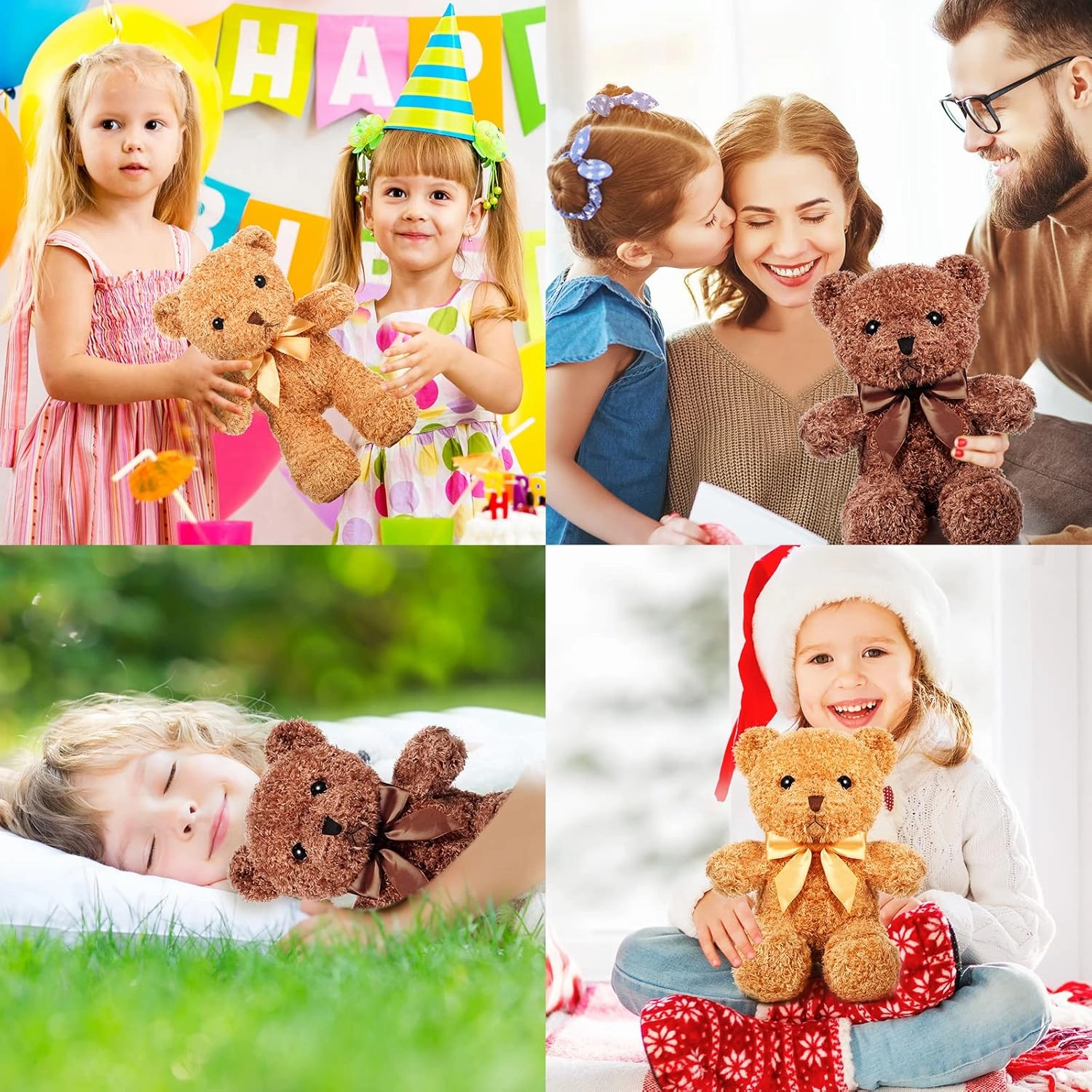 HyDren 5 Pcs Bears Stuffed Animal Soft Plush Toys Valentine 12 Inches Cute Small Shaggy Bear with Hoodie Bow Tie for Kids Boys Girls Baby Shower Birthday Party(Bow Tie Style,Dark Brown, Light Brown)