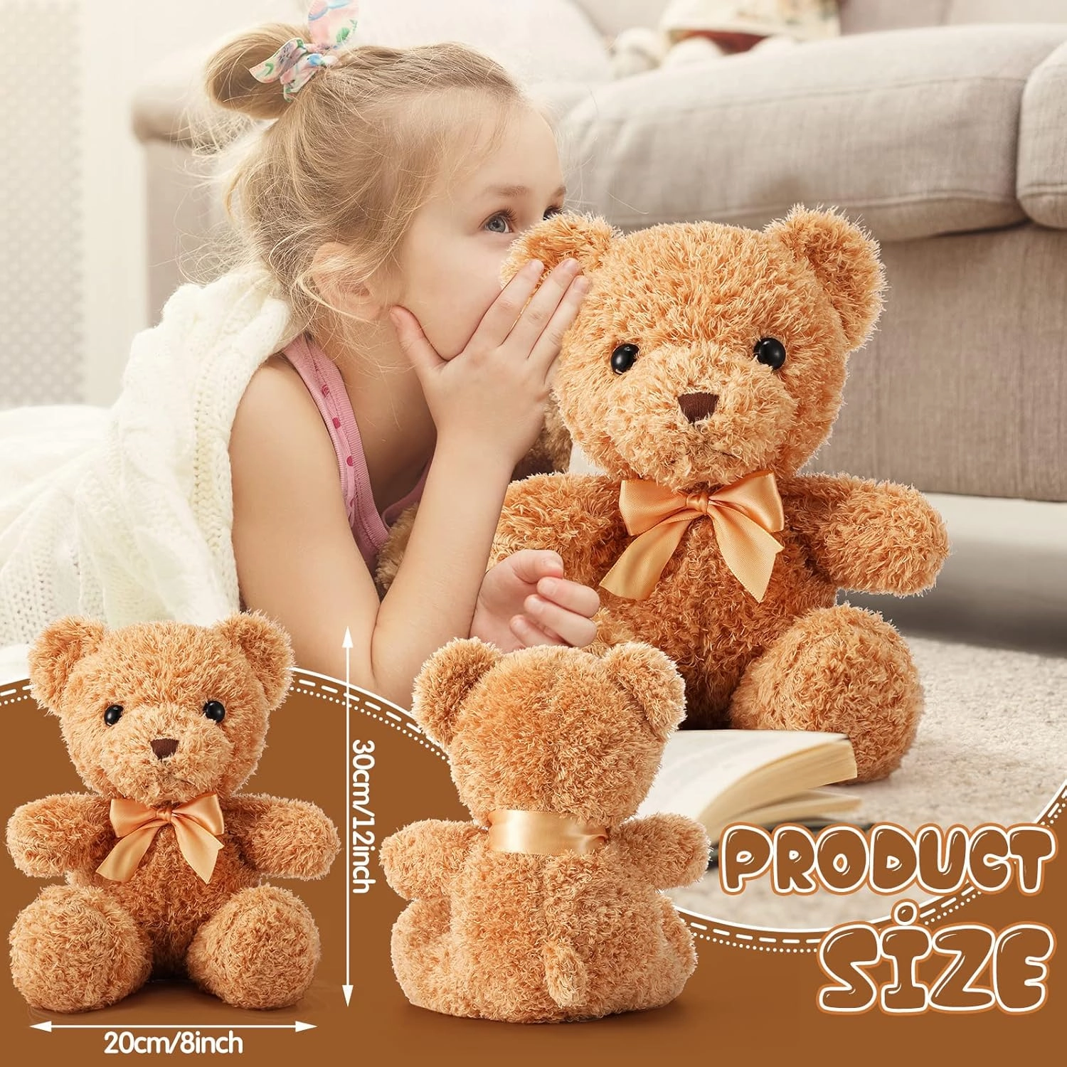 HyDren 5 Pcs Bears Stuffed Animal Soft Plush Toys Valentine 12 Inches Cute Small Shaggy Bear with Hoodie Bow Tie for Kids Boys Girls Baby Shower Birthday Party(Bow Tie Style,Light Brown, White)