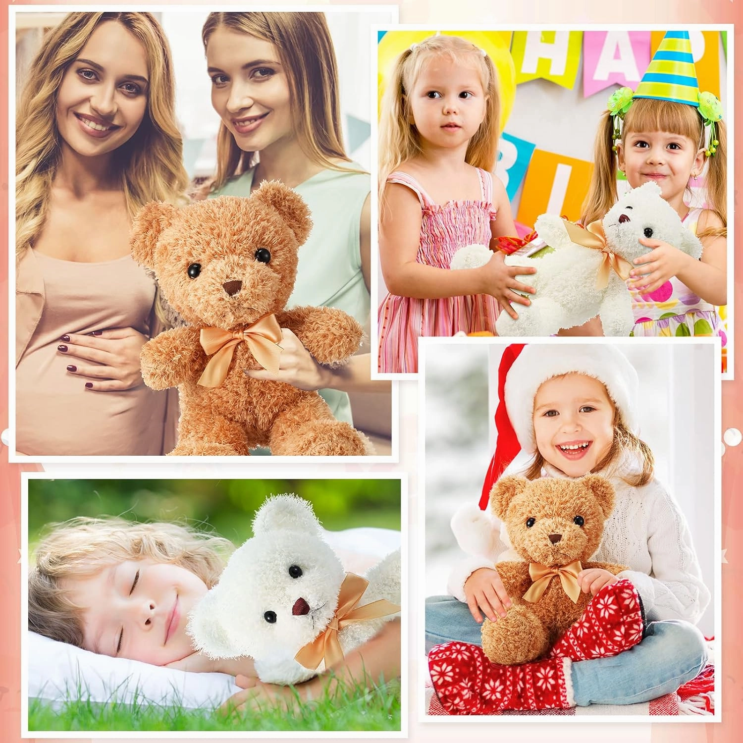 HyDren 5 Pcs Bears Stuffed Animal Soft Plush Toys Valentine 12 Inches Cute Small Shaggy Bear with Hoodie Bow Tie for Kids Boys Girls Baby Shower Birthday Party(Bow Tie Style,Light Brown, White)
