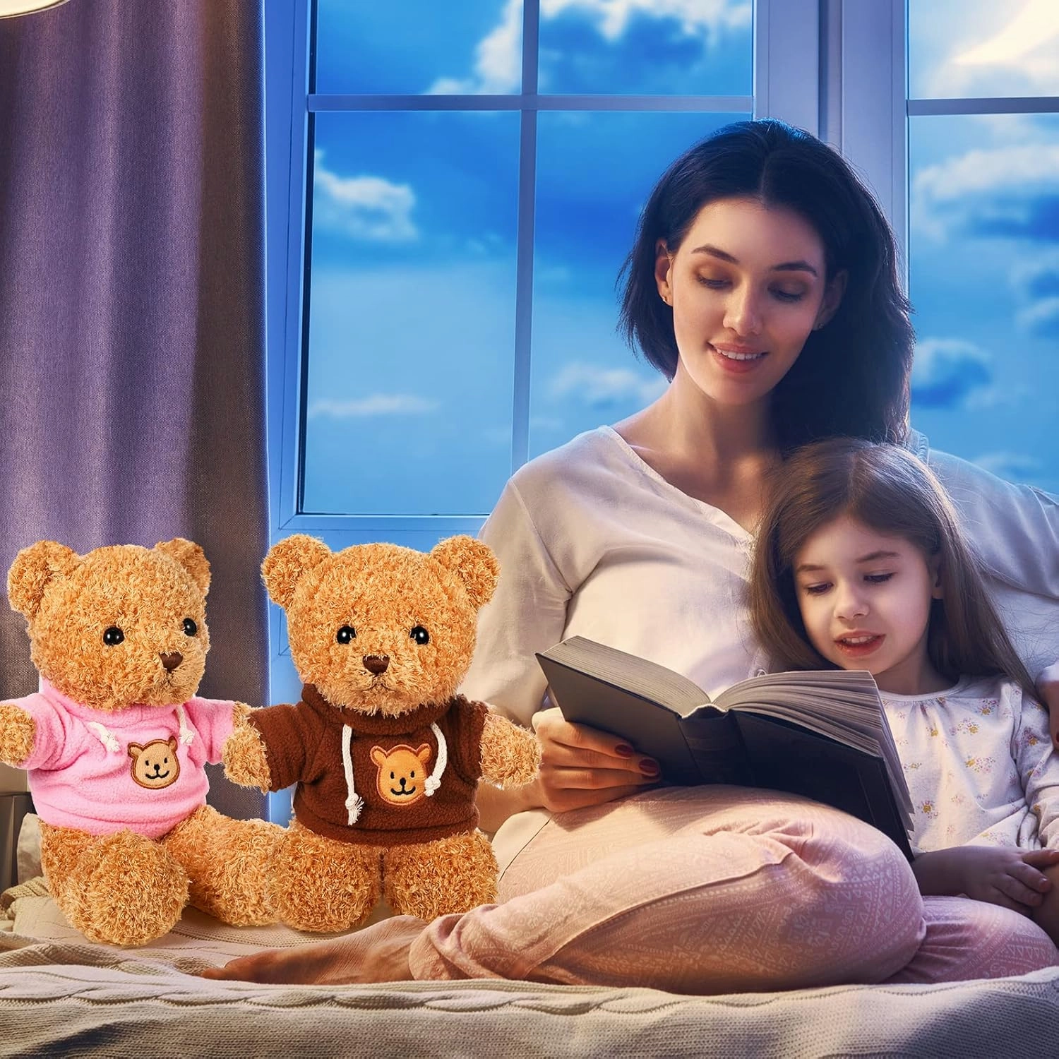 HyDren 5 Pcs Bears Stuffed Animal Soft Plush Toys Valentine 12 Inches Cute Small Shaggy Bear with Hoodie Bow Tie for Kids Boys Girls Baby Shower Birthday Party(Hoodie Style,Light Brown)