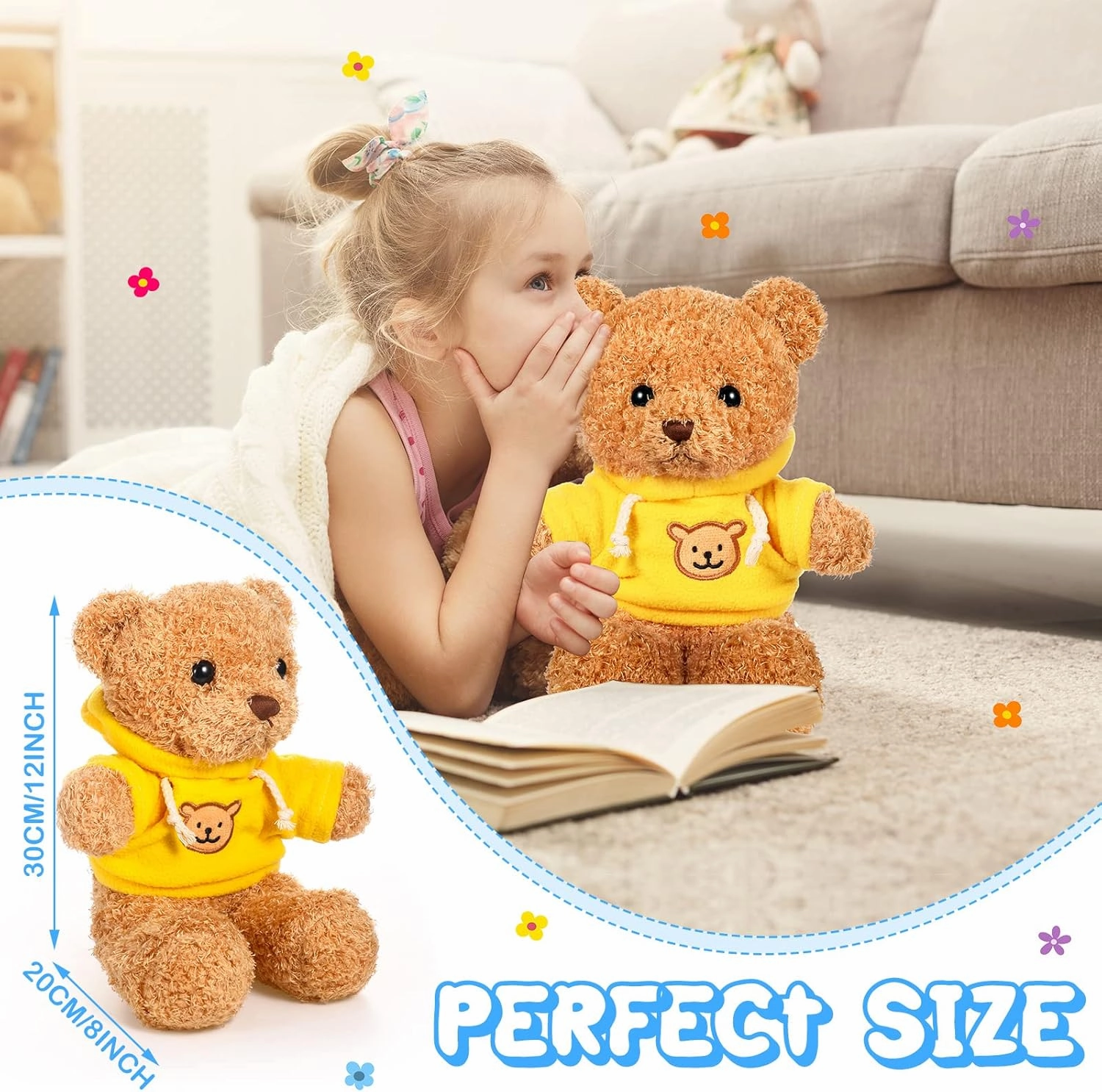 HyDren 5 Pcs Bears Stuffed Animal Soft Plush Toys Valentine 12 Inches Cute Small Shaggy Bear with Hoodie Bow Tie for Kids Boys Girls Baby Shower Birthday Party(Hoodie Style,Light Brown)