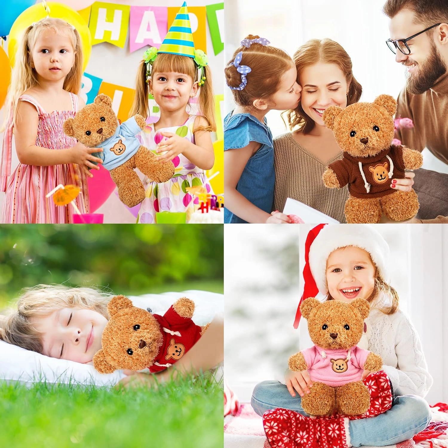 HyDren 5 Pcs Bears Stuffed Animal Soft Plush Toys Valentine 12 Inches Cute Small Shaggy Bear with Hoodie Bow Tie for Kids Boys Girls Baby Shower Birthday Party(Hoodie Style,Light Brown)