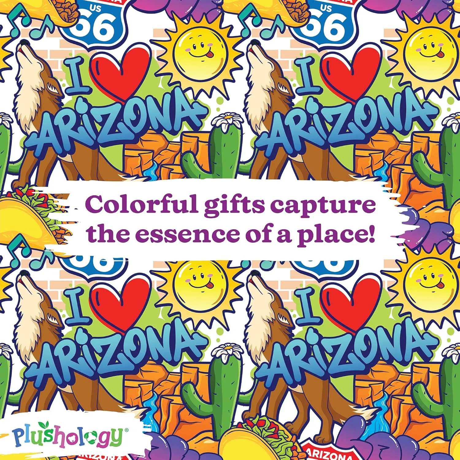 I Love Arizona Graffiti Teddy Bear Eco Friendly Stuffed Animal; Cuddly Soft Velboa Plush Animal for Kids 3 Years Old to Adults; Child-Safe Embroidered Face Details (10" Tall When Seated)