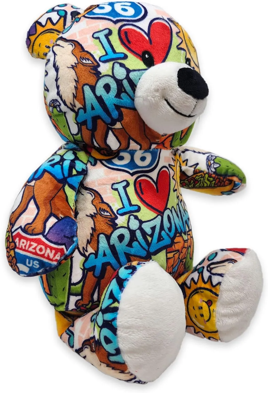 I Love Arizona Graffiti Teddy Bear Eco Friendly Stuffed Animal; Cuddly Soft Velboa Plush Animal for Kids 3 Years Old to Adults; Child-Safe Embroidered Face Details (10" Tall When Seated)
