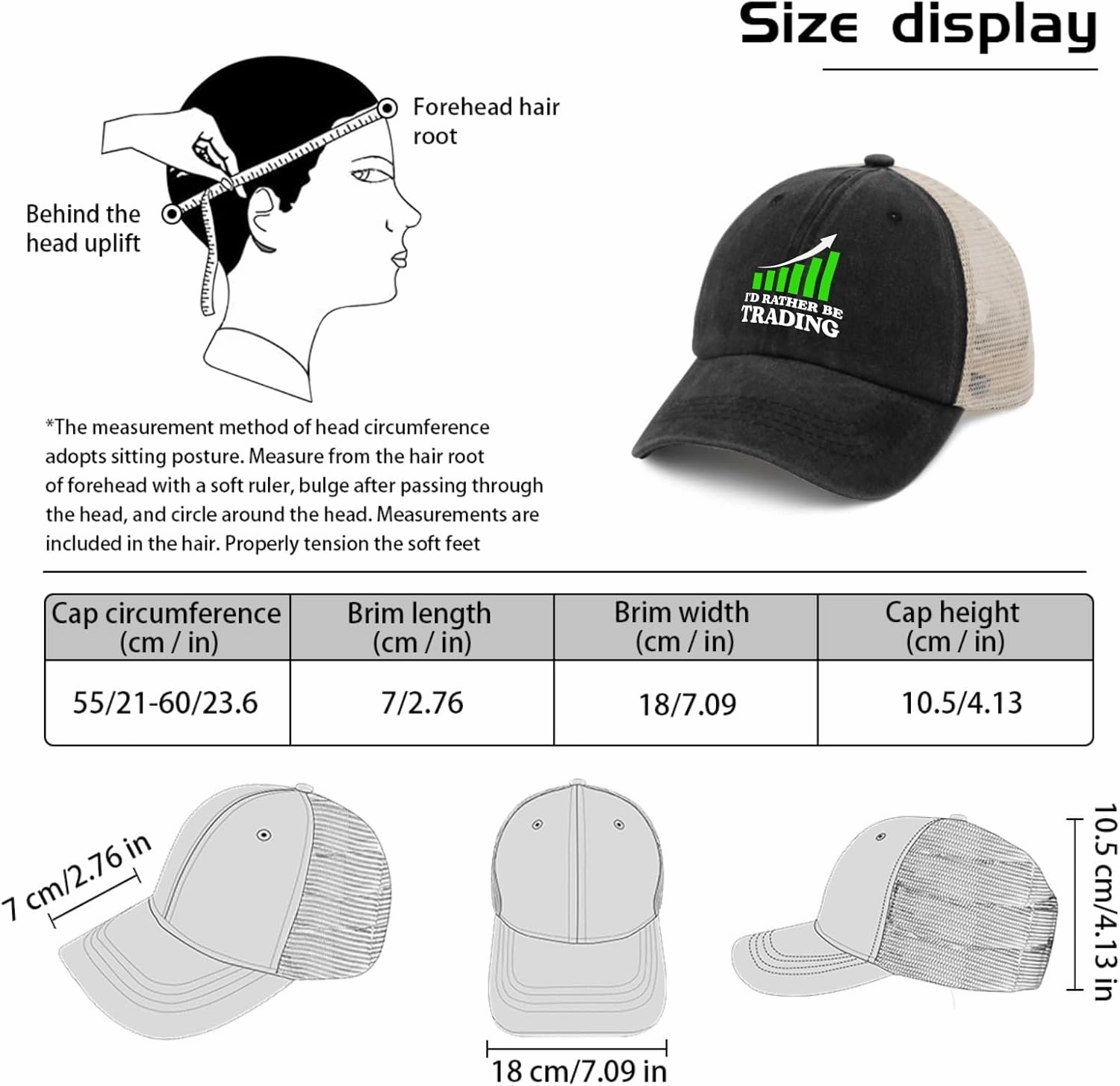 I'd Rather Be Trading Traders Forex Stocks Day Trucker Hat for Men Baseball Caps Soft Washed Ball
