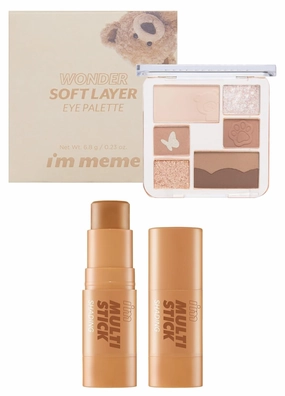 I'M MEME Wonder Soft Layer Palette 01 My Teddy, 0.23 Oz   Contour Stick for Face - I'm Multi-stick Shading 001 Bronzer, 0.24 Oz Bundle