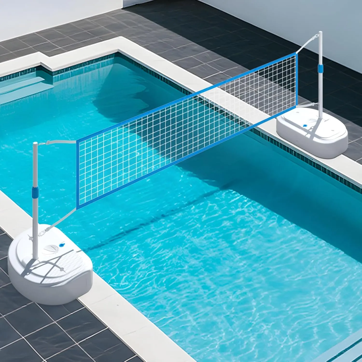 IGL Pool Volleyball Net Set, Pool Volleyball Set with 15 Ft Length Net, Height Adjustable Volleyball Net for Pool, Anti-Rust Stainless Steel Pool Games Set, Two Fillable Bases, Includes 2 Volleyballs