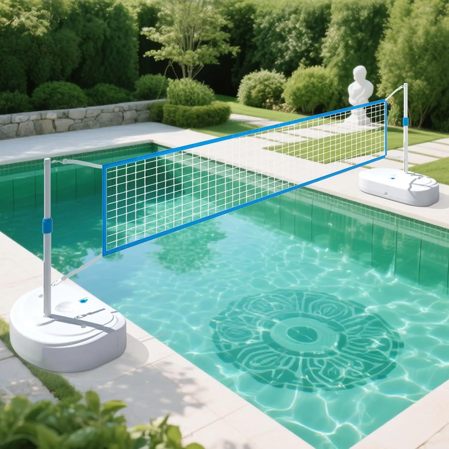 IGL Pool Volleyball Net Set, Pool Volleyball Set with 15 Ft Length Net, Height Adjustable Volleyball Net for Pool, Anti-Rust Stainless Steel Pool Games Set, Two Fillable Bases, Includes 2 Volleyballs