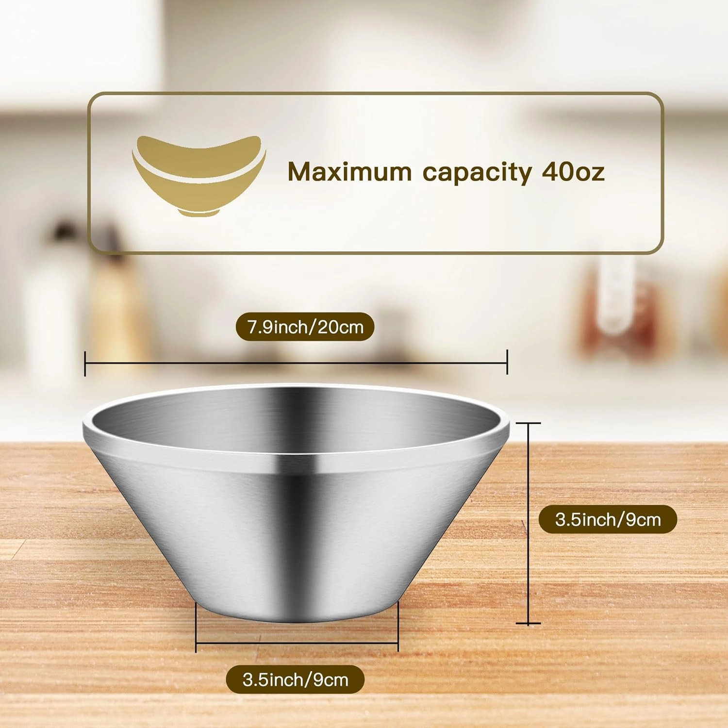IMEEA 40 OZ Large Salad Bowls Set of 2 - SUS304 Stainless Steel Mixing Bowl Serving Bowls for Soup, Ramen, Mixing, Cooking, Baking, Prepping