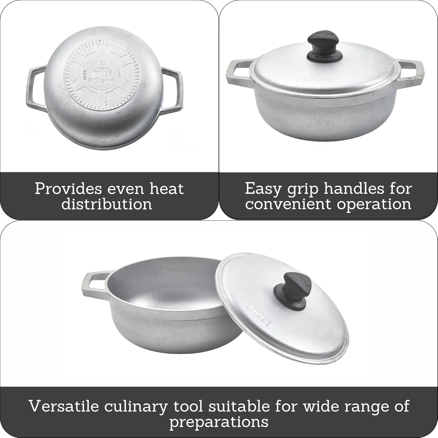 IMUSA Aluminum 2.0Qt Traditional Colombian Caldero for Cooking and Serving, Silver