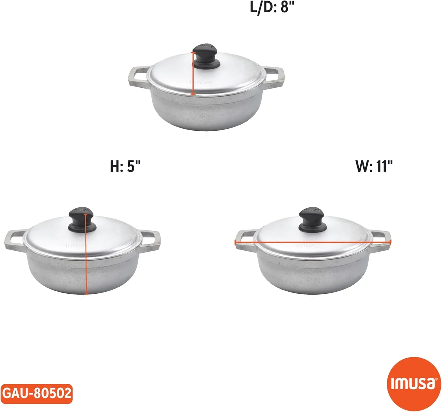 IMUSA Aluminum 2.0Qt Traditional Colombian Caldero for Cooking and Serving, Silver