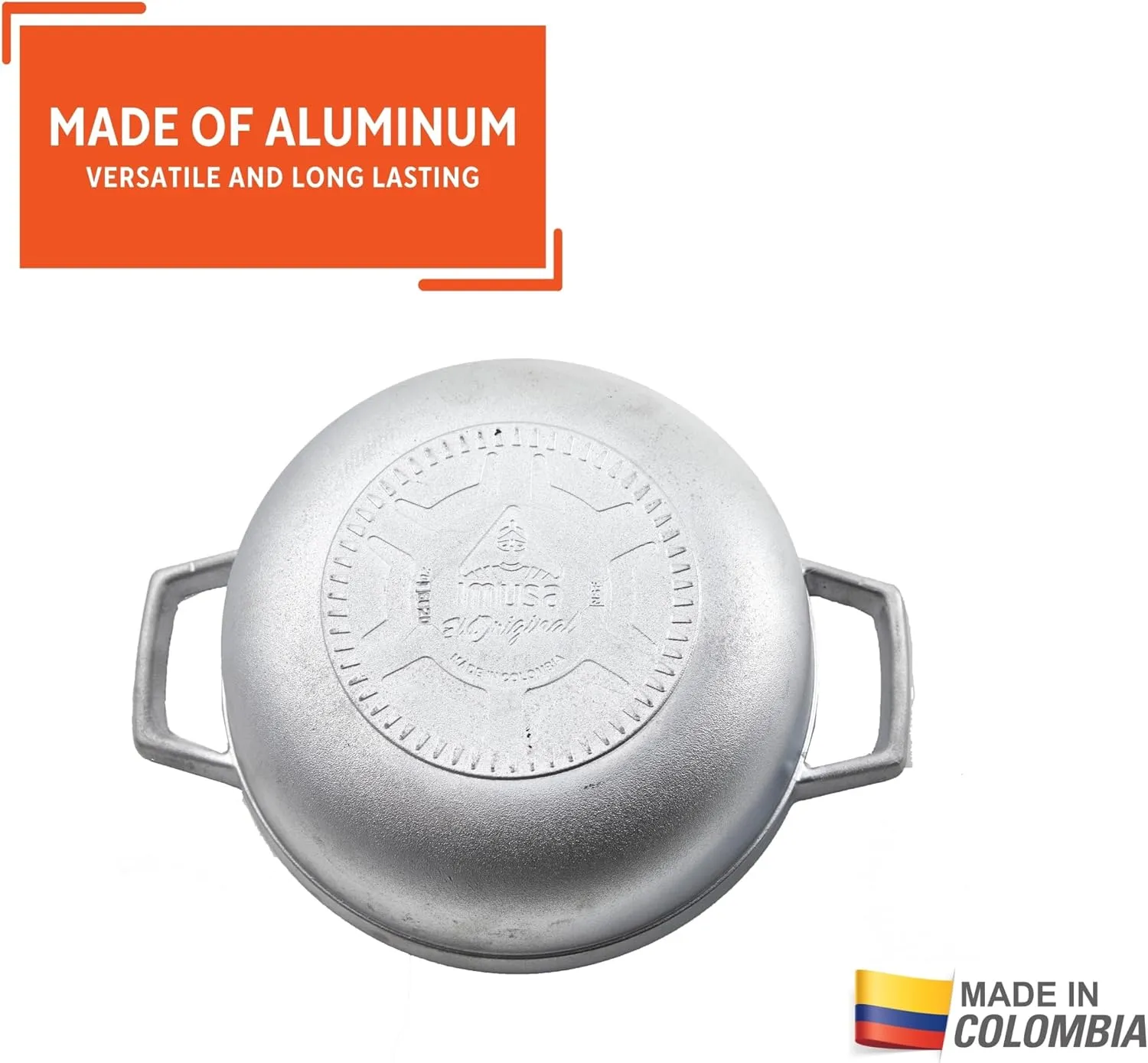 IMUSA Aluminum 2.0Qt Traditional Colombian Caldero for Cooking and Serving, Silver
