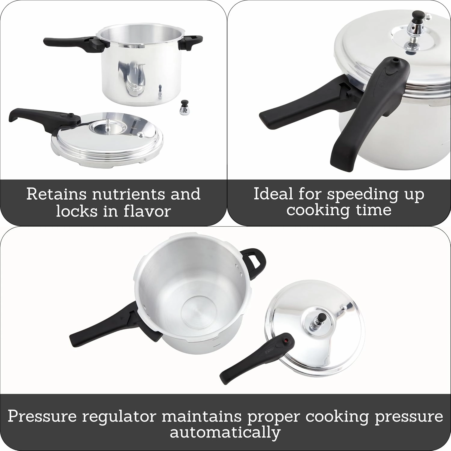 IMUSA 7 Quart Stovetop Aluminum Presure Cooker with safety valves for risk-free opening