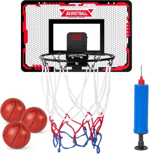 Indoor Basketball Hoop for Kids, Indoor Over The Door Mini Basketball Hoops, LED Light Mini Hoop with Electronic Scoreboard, Birthday Toys Gifts for 3  Year Old Kids, red
