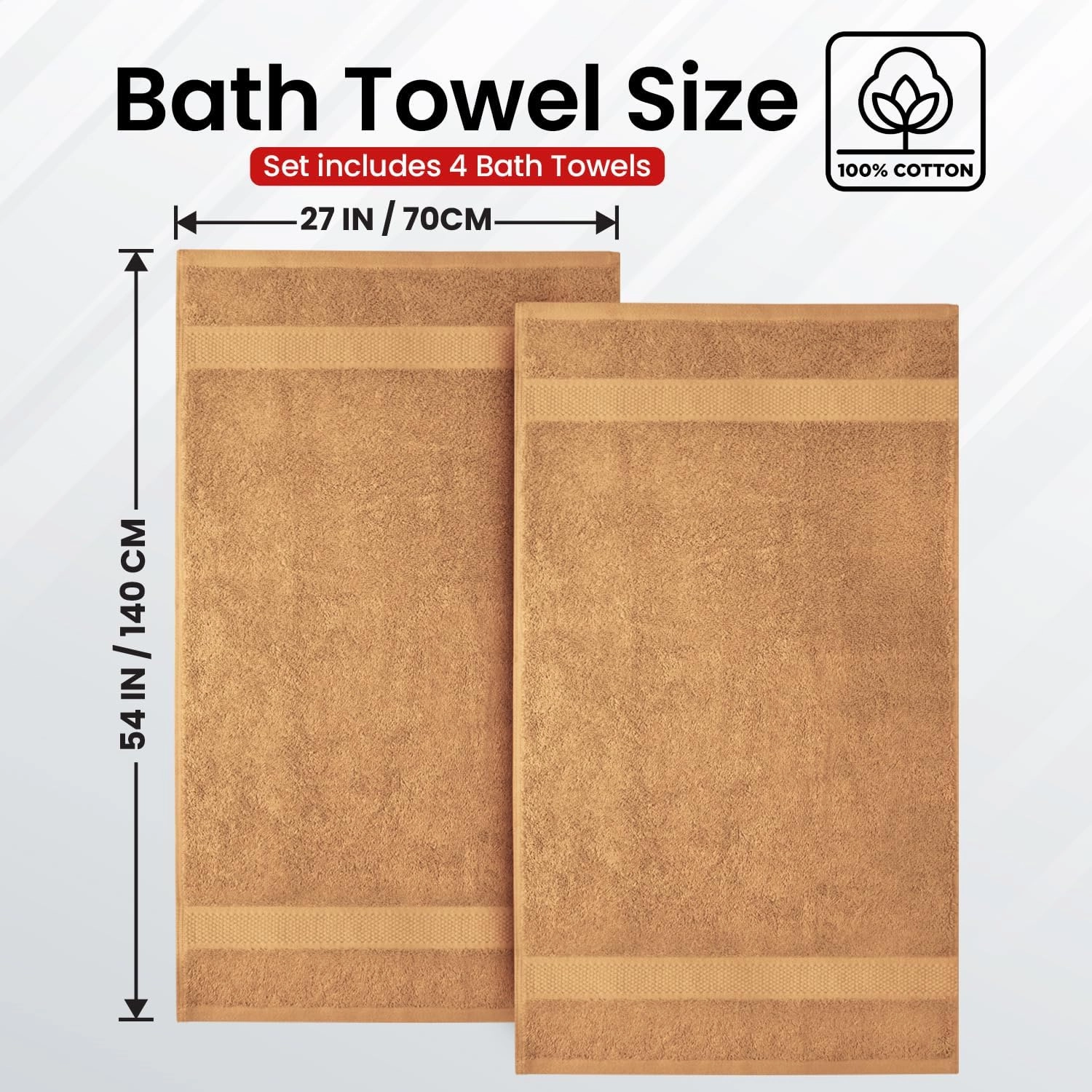Infinitee Xclusives Luxury 100% Ring-Spun Cotton Bath Towels Set of 4 (27x54 inches) – Soft, Absorbent & Quick-Drying Towels for Bathroom, Gym, Spa & Hotel Use (Cosmic Sand)