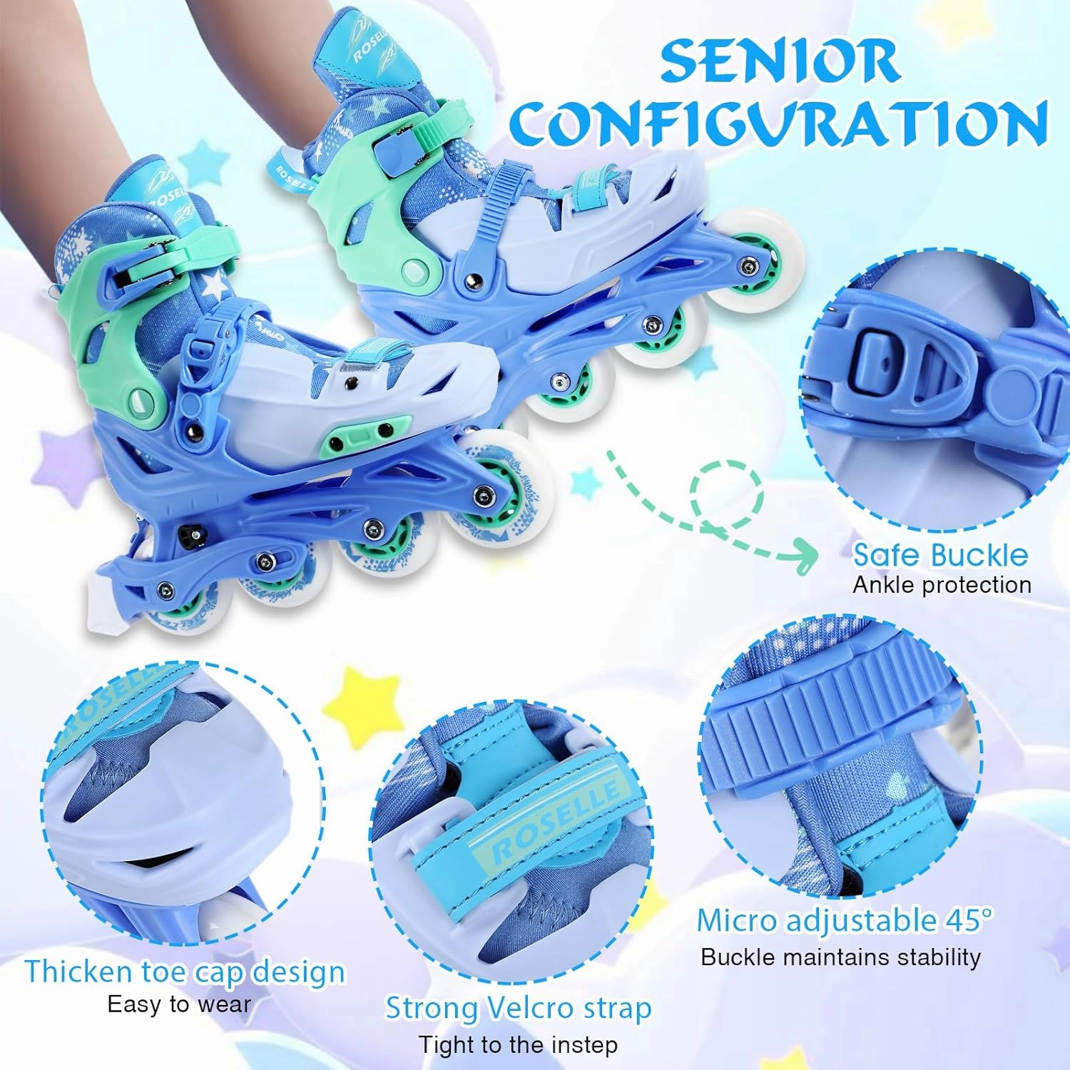 Inline Skates with Hockey Sticks and Balls Set, Size Adjustable Inline Skates for Kids, Teens