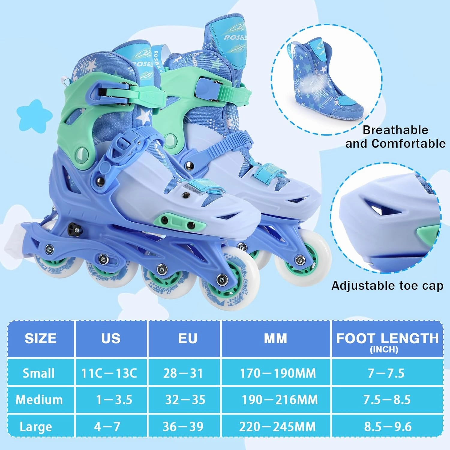 Inline Skates with Hockey Sticks and Balls Set, Size Adjustable Inline Skates for Kids, Teens