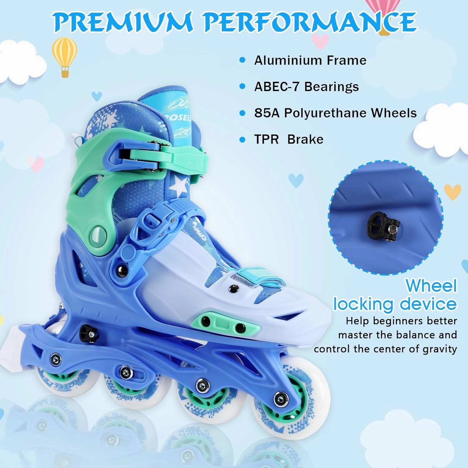 Inline Skates with Hockey Sticks and Balls Set, Size Adjustable Inline Skates for Kids, Teens