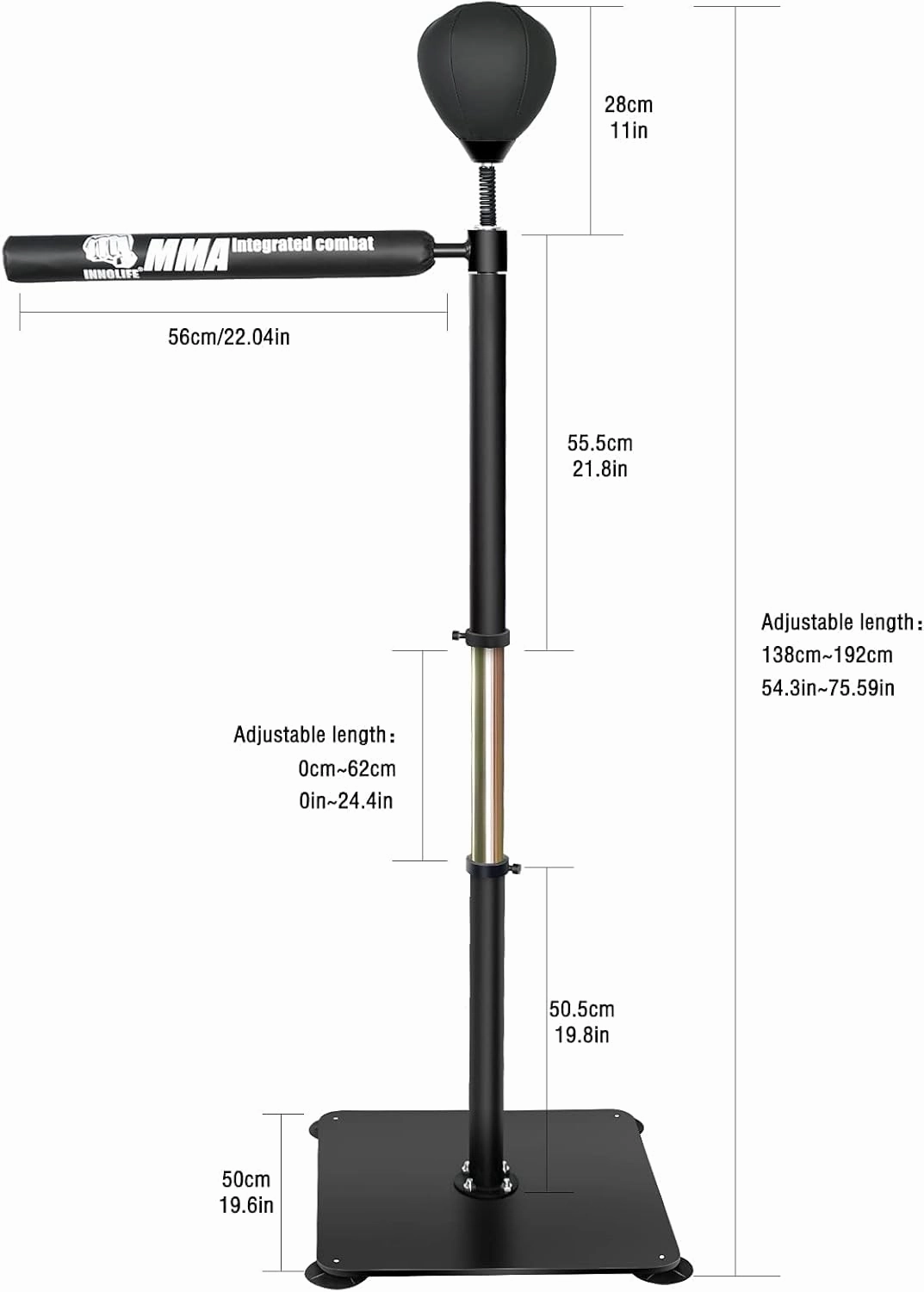 INNOLIFE Boxing Bar Heavy Duty Punching Speed Reflex Skills Training Free Standing Adjustable Height