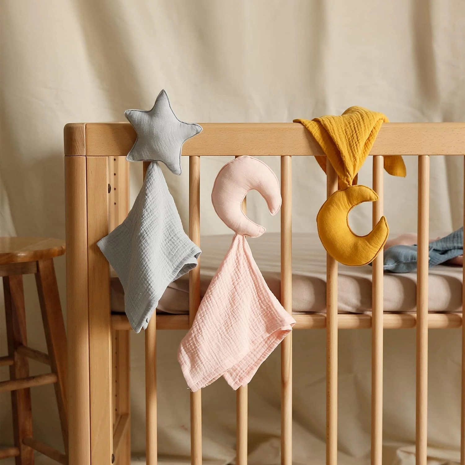 insular Baby Lovey Blanket for Boys and Girls, Organic Cotton Muslin Security Blanket for Babies, Soft Breathable Lovie Soothing Towel for Newborn and Infant, Star&Moon (Beige)
